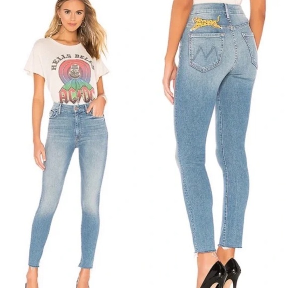 MOTHER Denim - MOTHER High Waisted Looker Ankle Fray Leopard Jeans